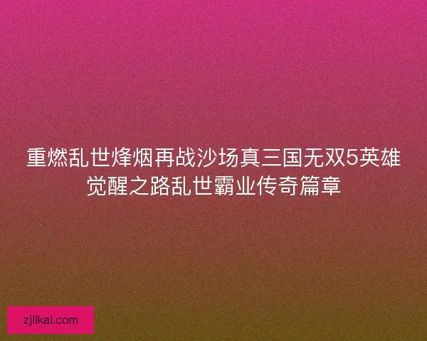 重燃乱世烽烟再战沙场真三国无双5英雄觉醒之路乱世霸业传奇篇章